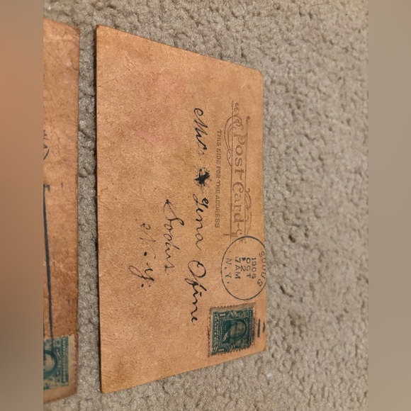 3 Leather Vintage Postcards- Benjamin Franklin Green Error Cut Stamps (used) ￼ - Picture 2 of 12